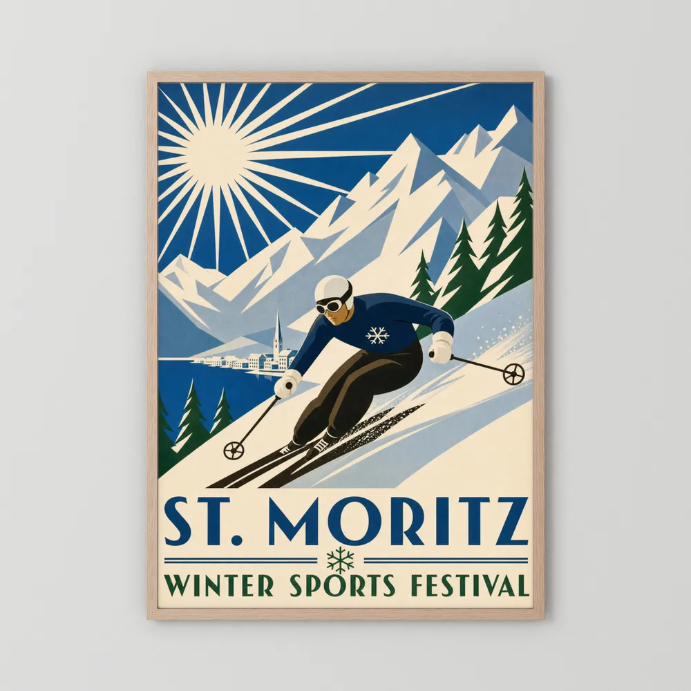 St. Moritz: Winter Sports Festival – Vintage Swiss Alps Ski Poster Print