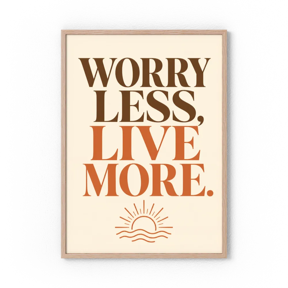 "Worry Less, Live More" Retro Sunset Art Print