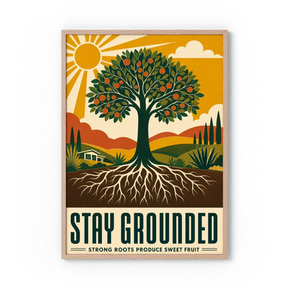 Stay Grounded – Retro Tree & Deep Roots Art Print