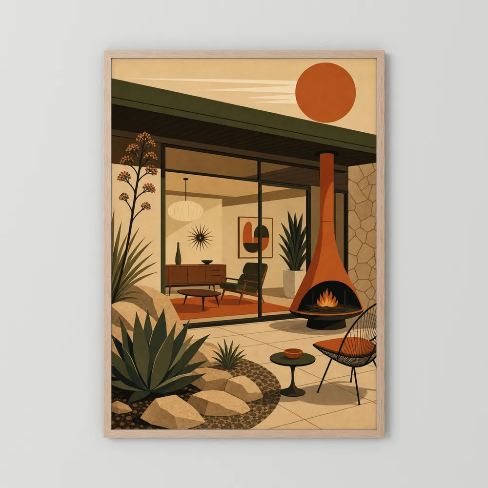 Mid-Century Modern Desert Oasis Art Print