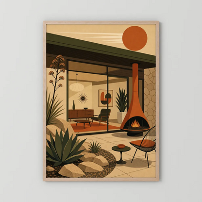 Mid-Century Modern Desert Oasis Art Print