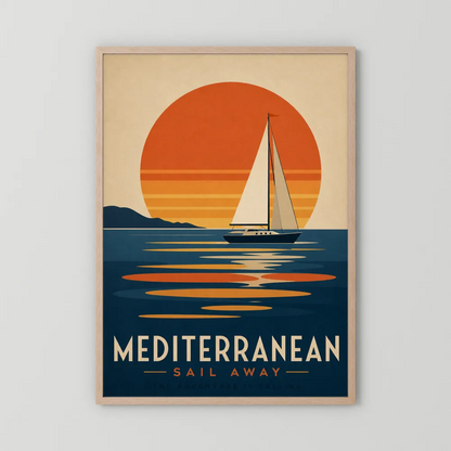 Mediterranean Sail Away Vintage Travel Poster Art Print