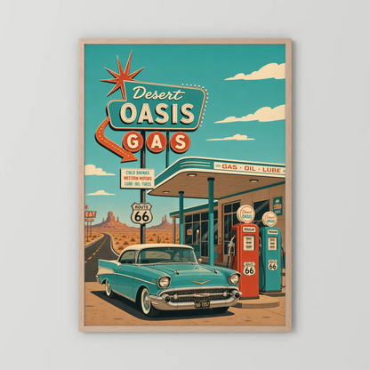 Desert Oasis Gas Station Route 66 Vintage Art Print