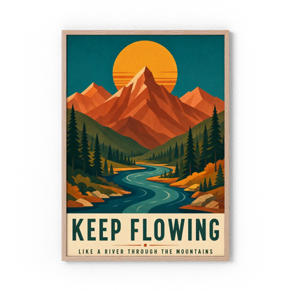 Keep Flowing – Retro Mountain & River Art Print