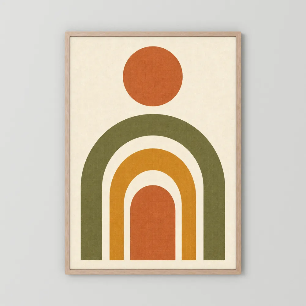 Terracotta Rainbow Sun Boho Minimalist Art Print