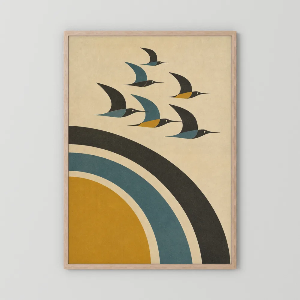 Mid-Century Modern Birds in Flight Abstract Art Print