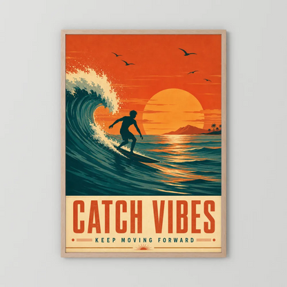 Catch Vibes – Retro Surfing Ocean Art Print