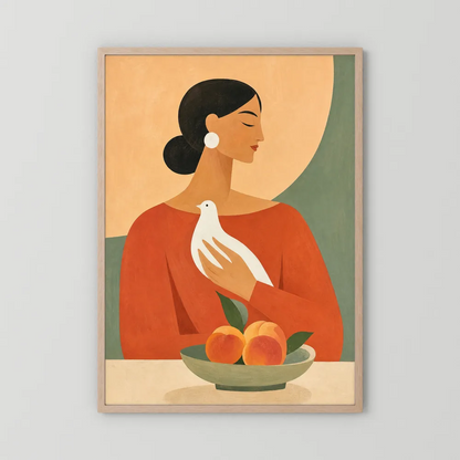 Woman Holding White Dove Minimalist Boho Art Print