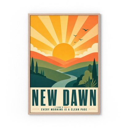 New Dawn – Retro Sunrise Landscape Art Print