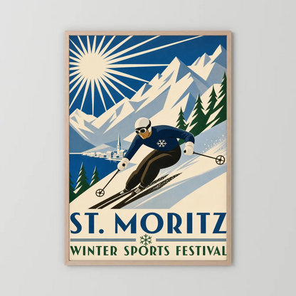 St. Moritz: Winter Sports Festival – Vintage Swiss Alps Ski Poster Print