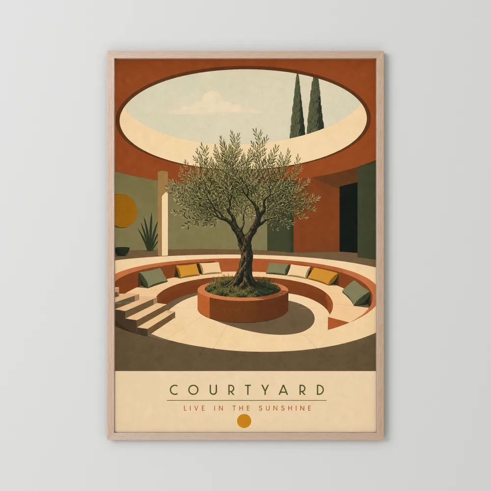 Courtyard Live In The Sunshine Olive Tree Art Print