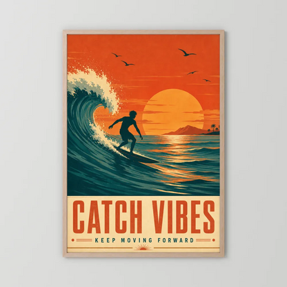 Catch Vibes – Retro Surfing Ocean Art Print