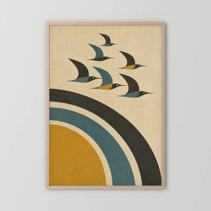 Mid-Century Modern Birds in Flight Abstract Art Print