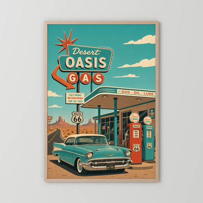Desert Oasis Gas Station Route 66 Vintage Art Print