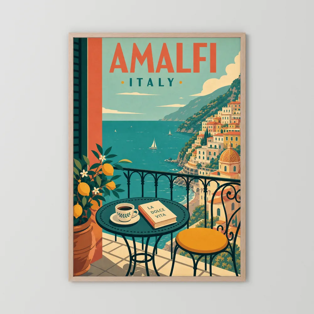 Amalfi Italy Coast Balcony Vintage Travel Poster Art Print