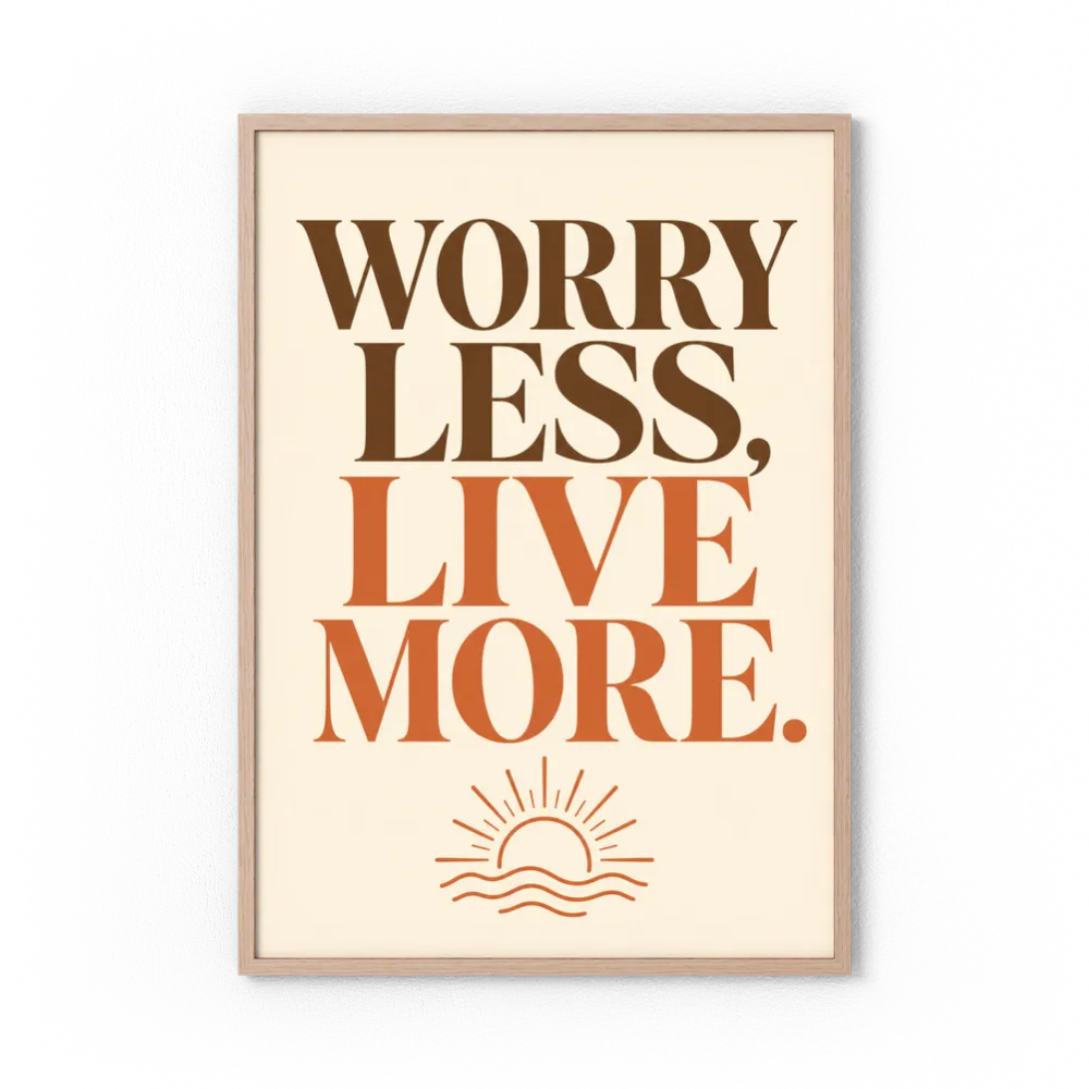 "Worry Less, Live More" Retro Sunset Art Print