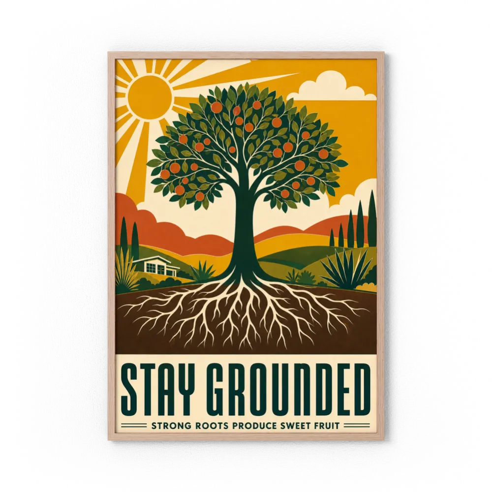 Stay Grounded – Retro Tree & Deep Roots Art Print