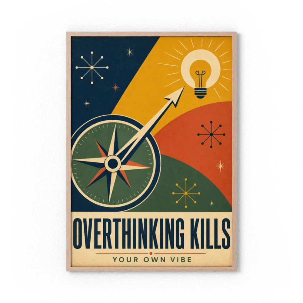 Overthinking Kills – Retro Compass & Idea Art Print