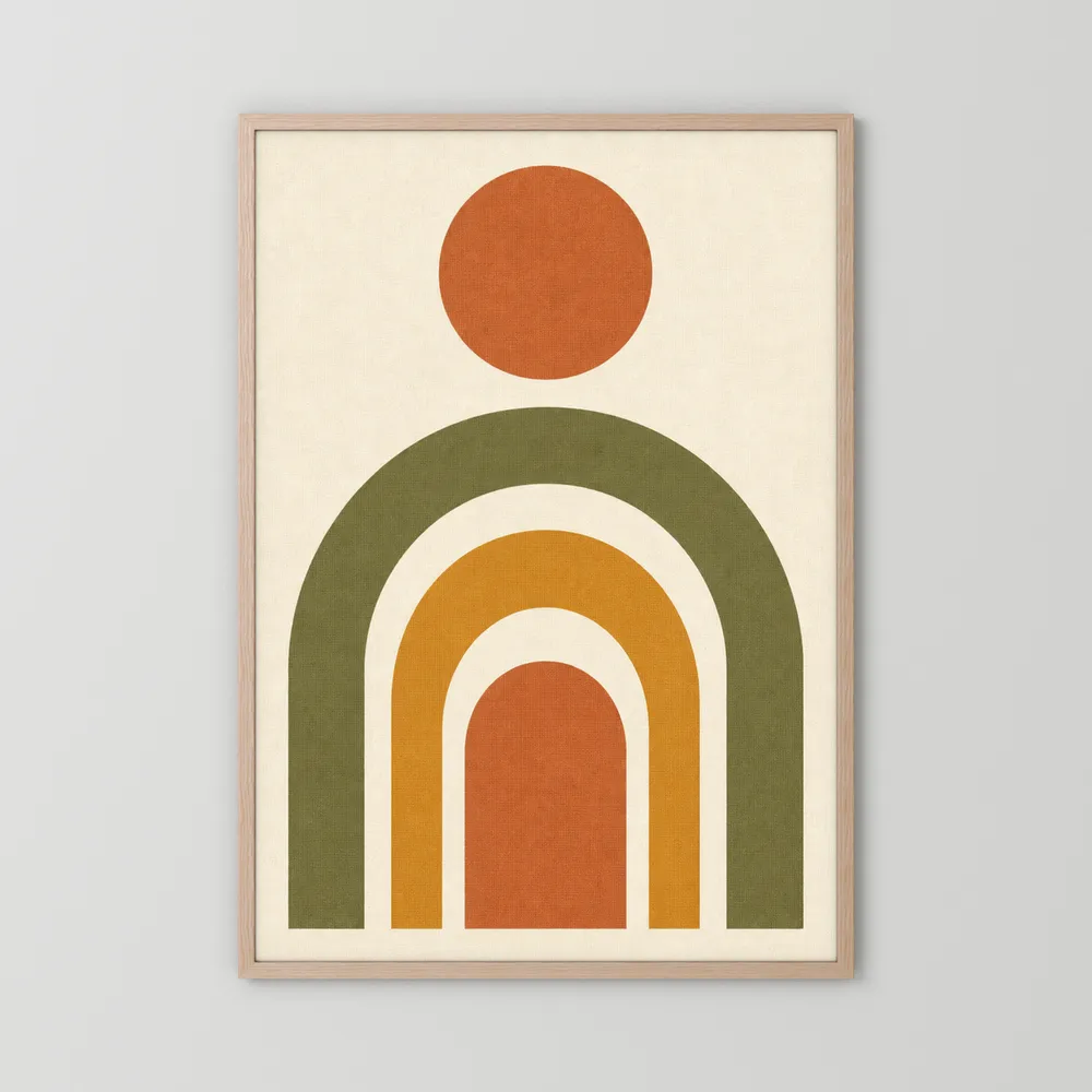 Terracotta Rainbow Sun Boho Minimalist Art Print