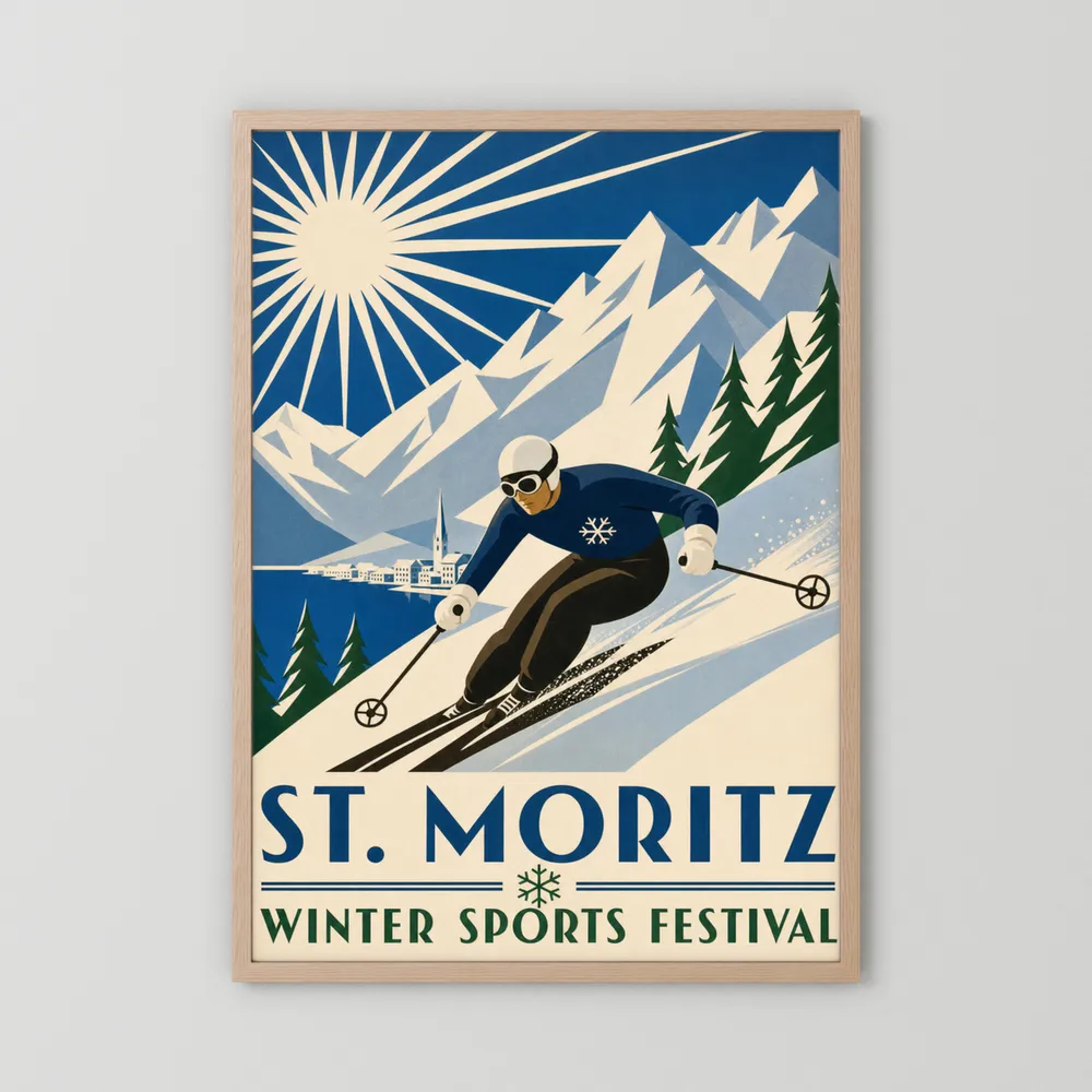 St. Moritz: Winter Sports Festival – Vintage Swiss Alps Ski Poster Print
