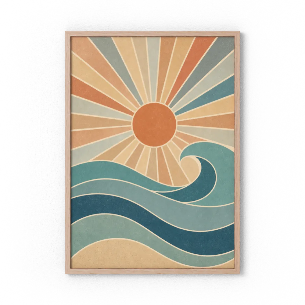 Retro Rising Sun & Ocean Wave Art Print