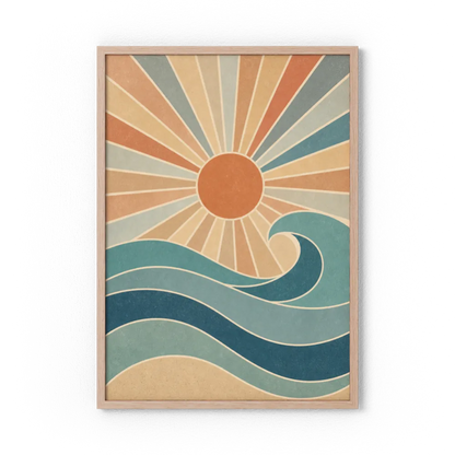 Retro Rising Sun & Ocean Wave Art Print