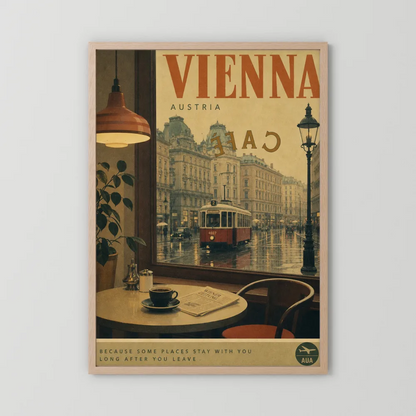 Vienna Austria Vintage Cafe Tram Travel Poster Art Print