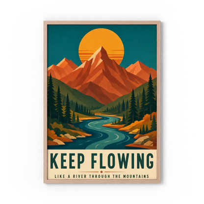 Keep Flowing – Retro Mountain & River Art Print