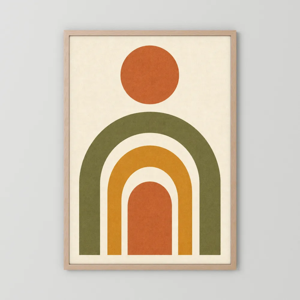 Terracotta Rainbow Sun Boho Minimalist Art Print