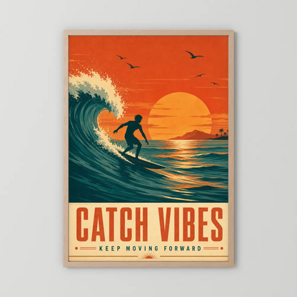 Catch Vibes – Retro Surfing Ocean Art Print