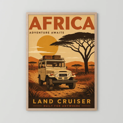 Africa Adventure Awaits Toyota Land Cruiser FJ40 Vintage Travel Poster Art Print