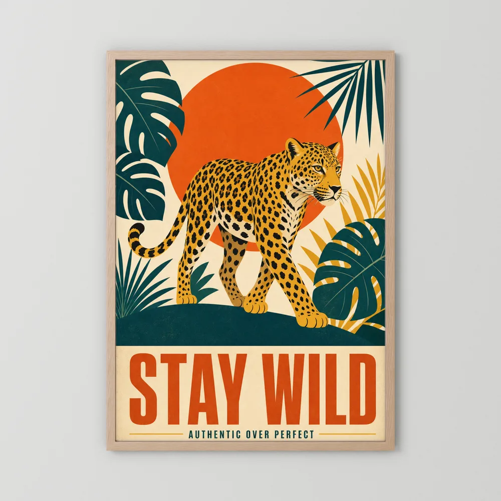Stay Wild Leopard – Retro Jungle Art Print