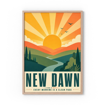 New Dawn – Retro Sunrise Landscape Art Print