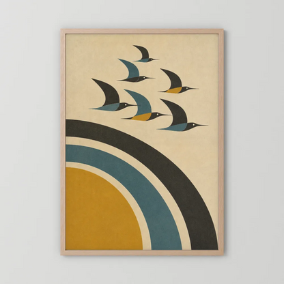 Mid-Century Modern Birds in Flight Abstract Art Print