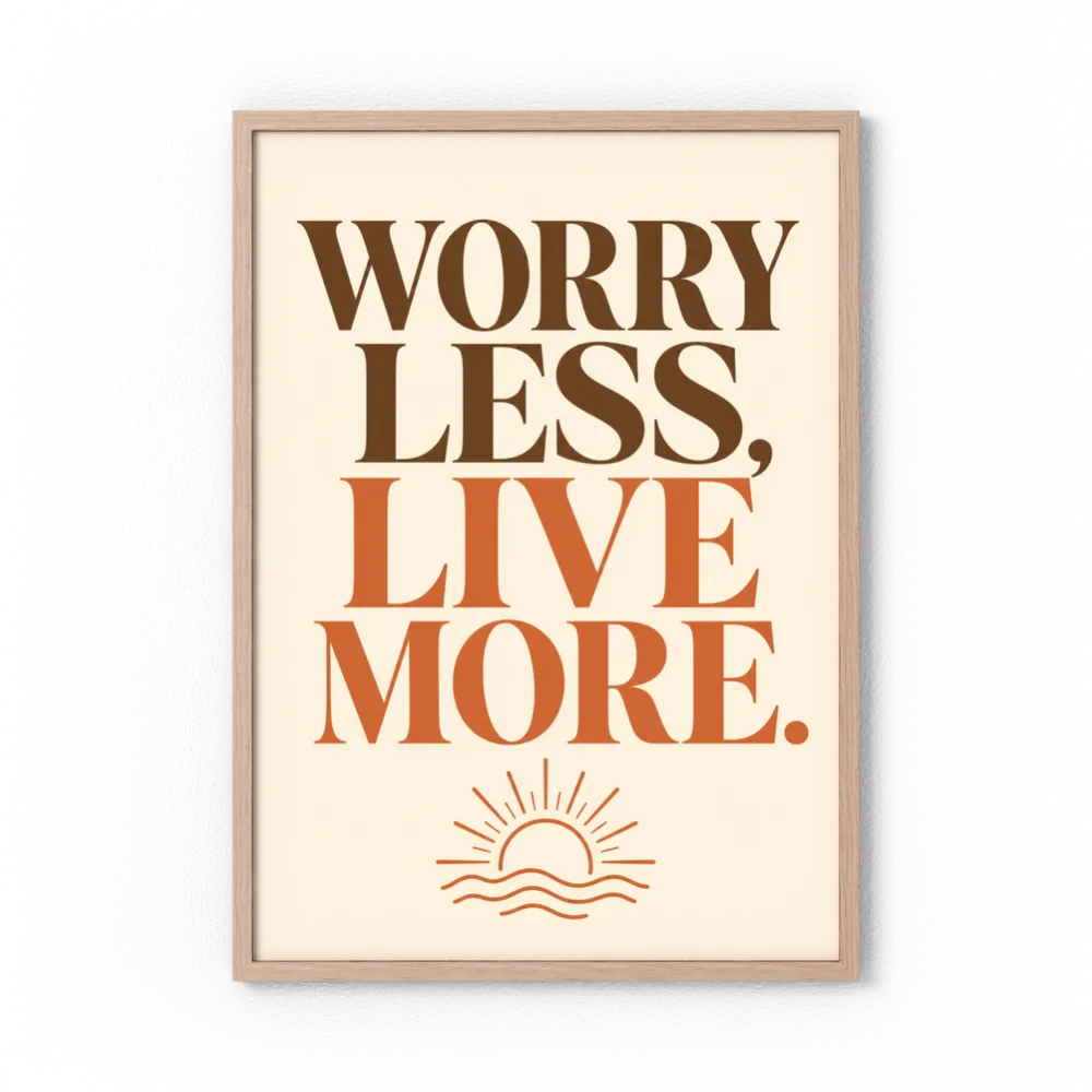 "Worry Less, Live More" Retro Sunset Art Print