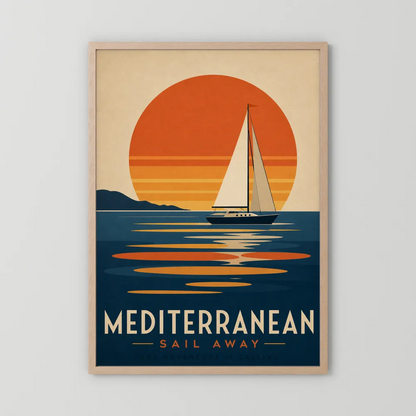 Mediterranean Sail Away Vintage Travel Poster Art Print