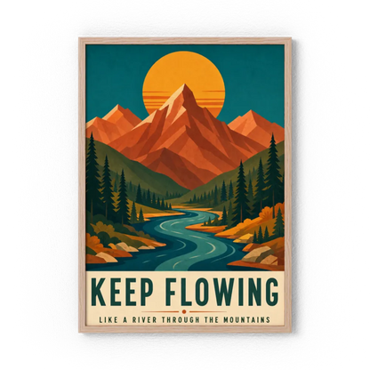 Keep Flowing – Retro Mountain & River Art Print