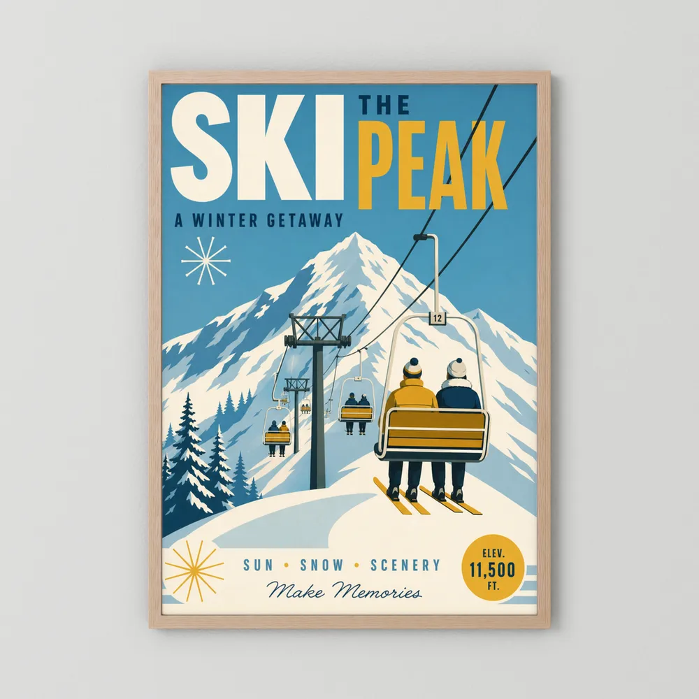 Ski The Peak Winter Getaway Retro Travel Art Print