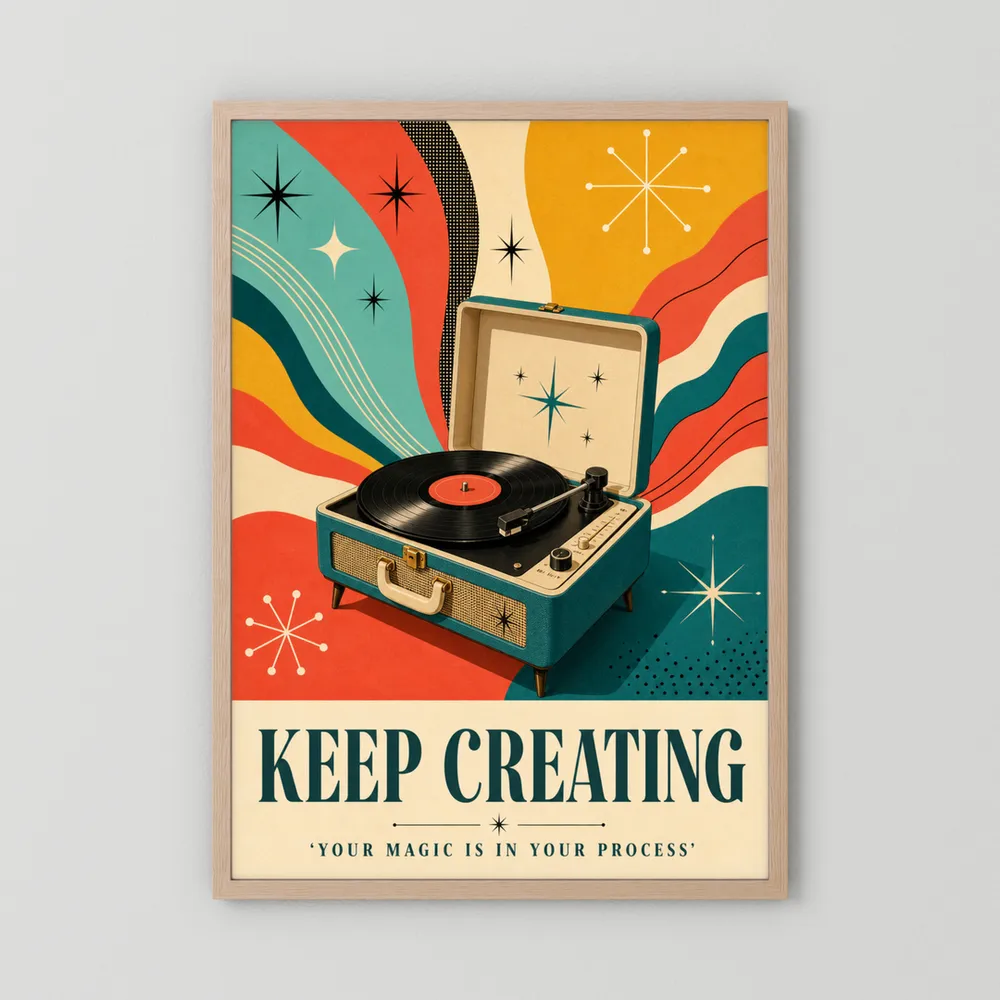 Keep Creating – Retro Vinyl Player Art Print