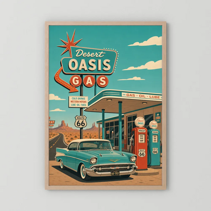 Desert Oasis Gas Station Route 66 Vintage Art Print
