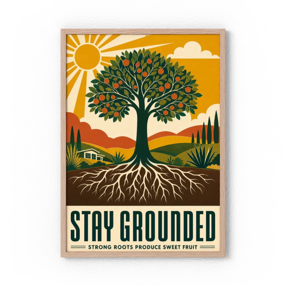 Stay Grounded – Retro Tree & Deep Roots Art Print