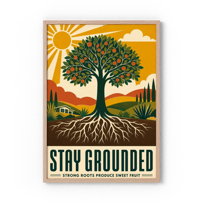 Stay Grounded – Retro Tree & Deep Roots Art Print