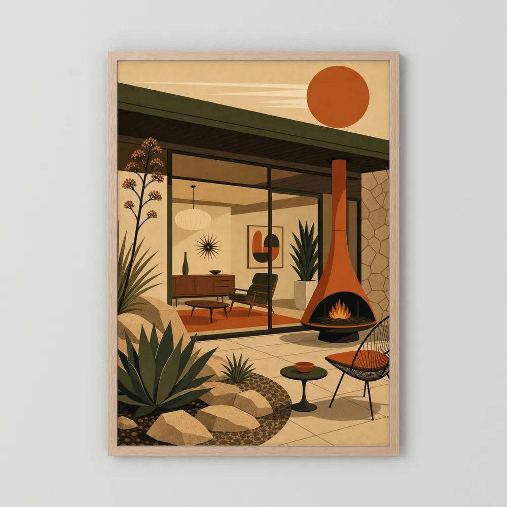 Mid-Century Modern Desert Oasis Art Print