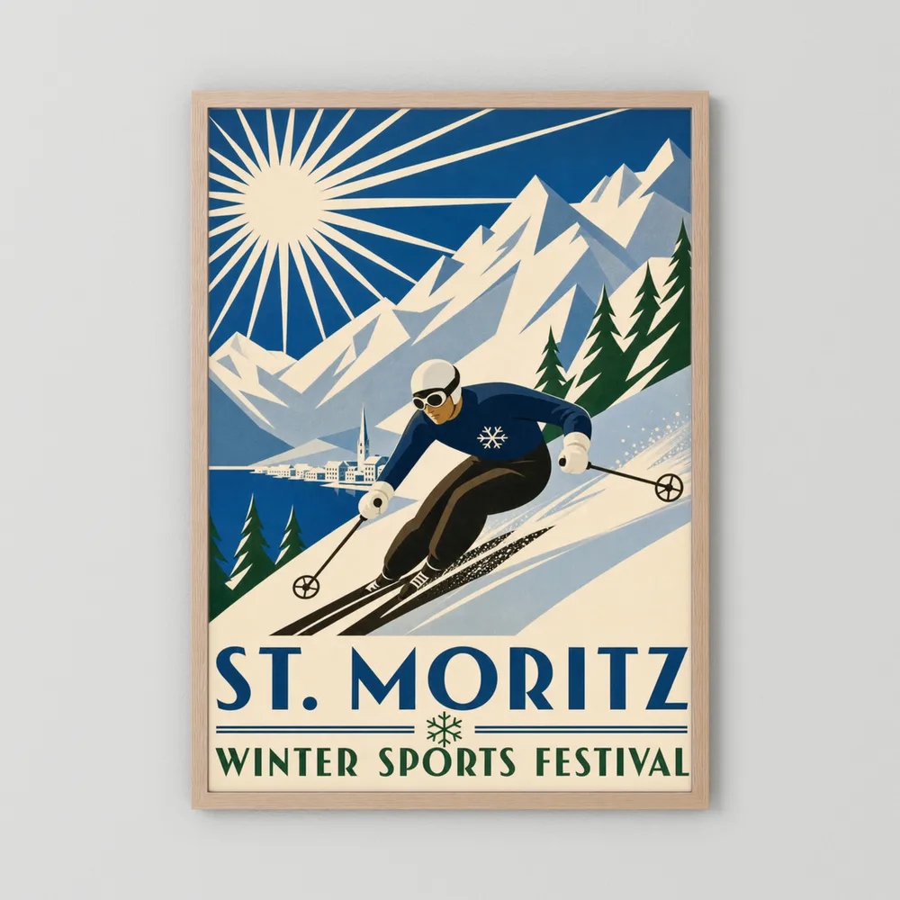 St. Moritz: Winter Sports Festival – Vintage Swiss Alps Ski Poster Print