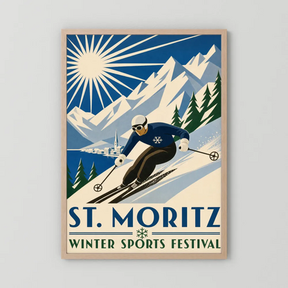 St. Moritz: Winter Sports Festival – Vintage Swiss Alps Ski Poster Print