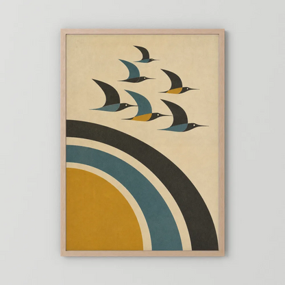Mid-Century Modern Birds in Flight Abstract Art Print