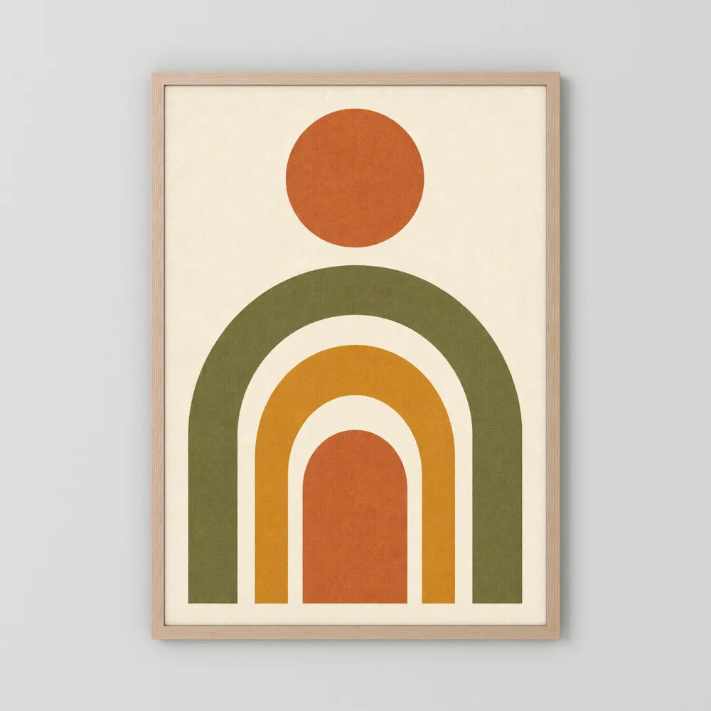 Terracotta Rainbow Sun Boho Minimalist Art Print