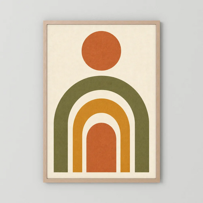 Terracotta Rainbow Sun Boho Minimalist Art Print