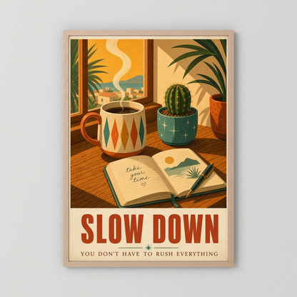 Slow Down – Retro Coffee & Journal Art Print