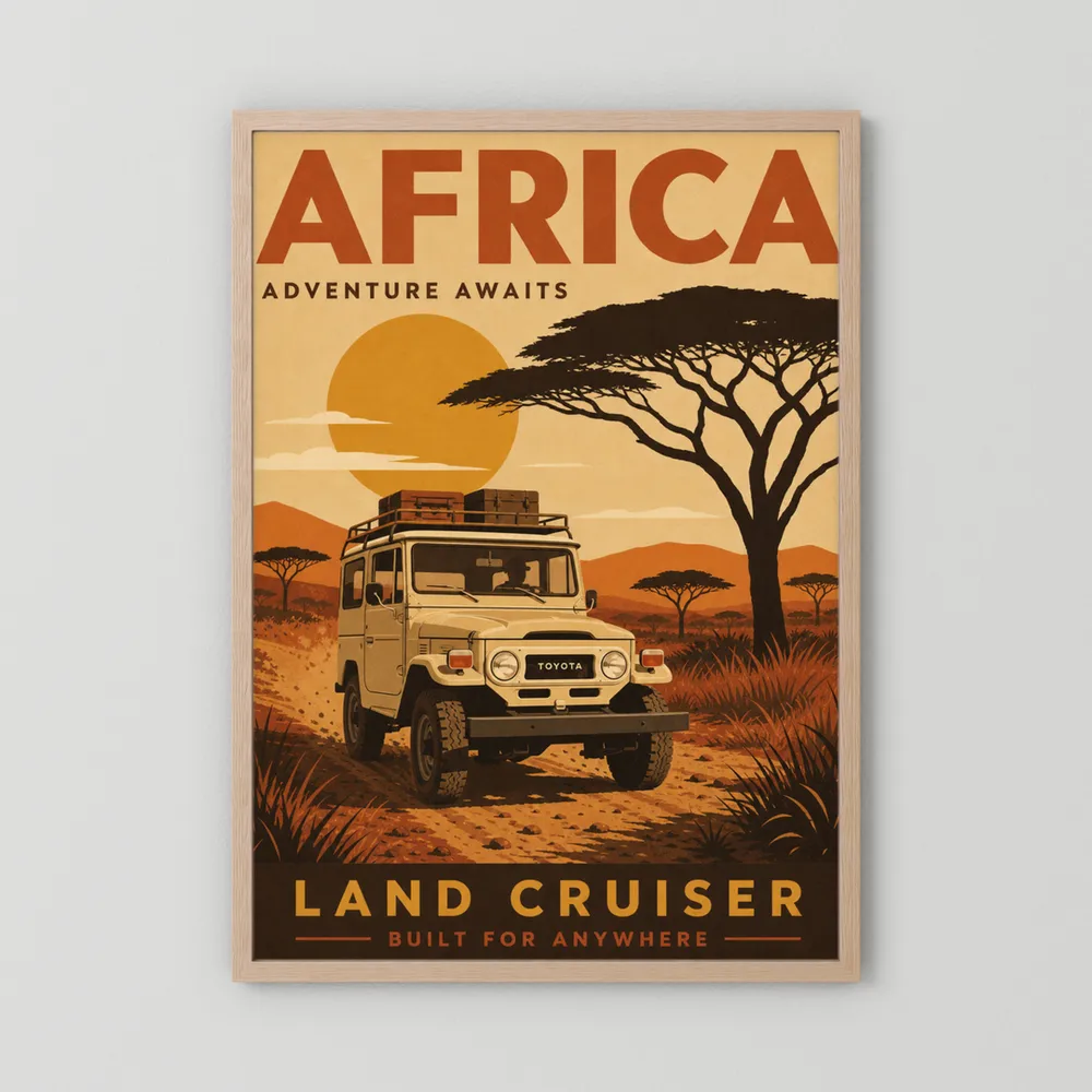 Africa Adventure Awaits Toyota Land Cruiser FJ40 Vintage Travel Poster Art Print